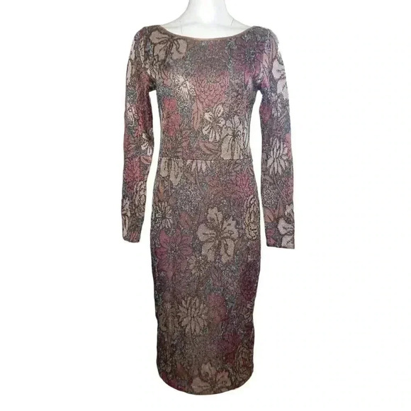 Cecilia Prado Midi Sheath Pencil Dress Womens Size Medium Pink Tan Floral - Picture 1 of 8